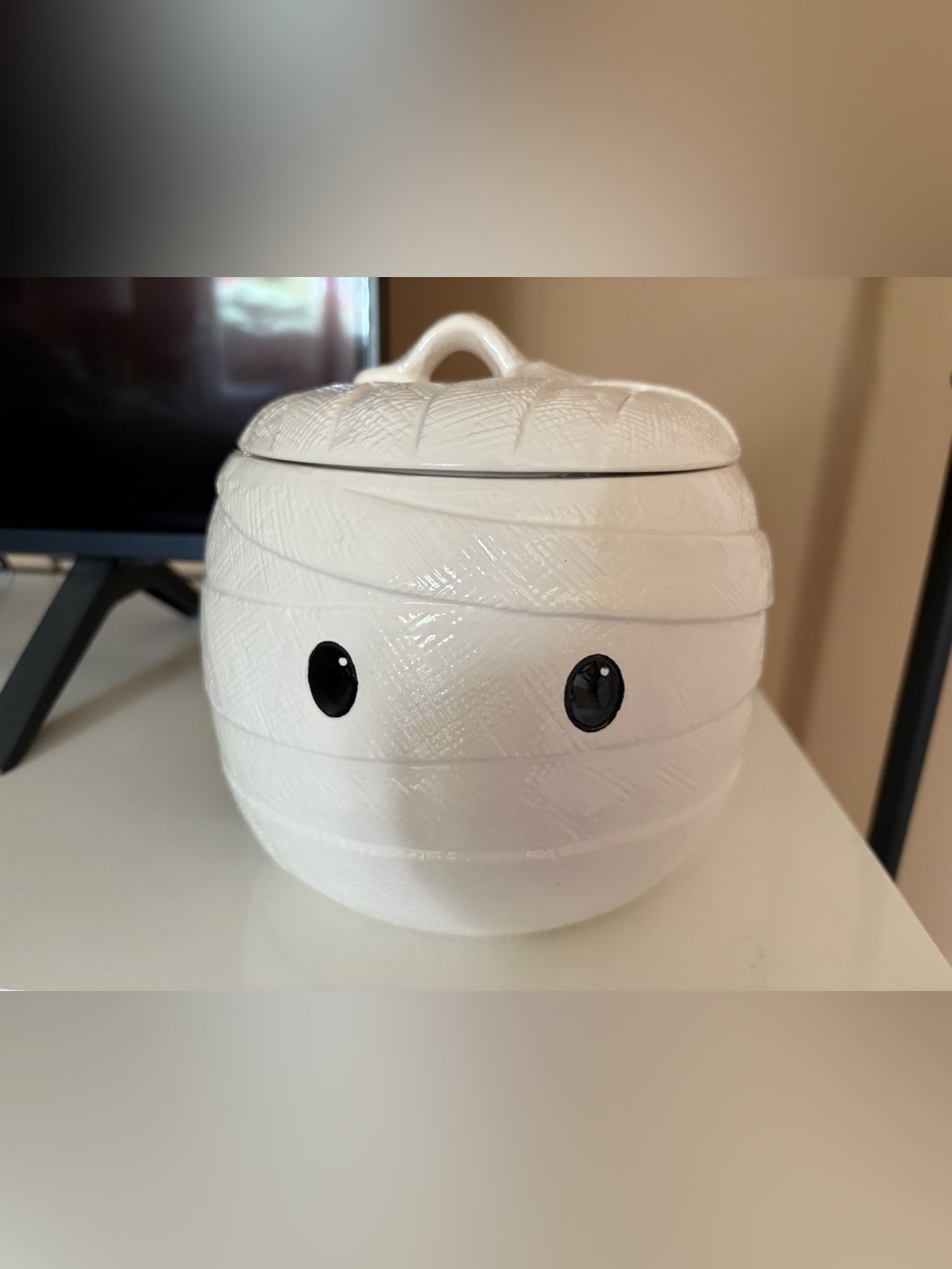 White Ceramic Mummy Jar Decorative Canister